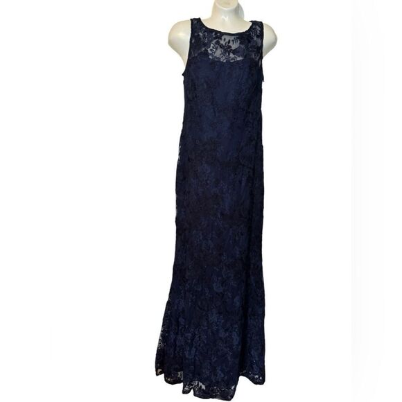 NWT Karl Lagerfeld Navy Floral Lace Maxi Gown - Picture 3 of 12
